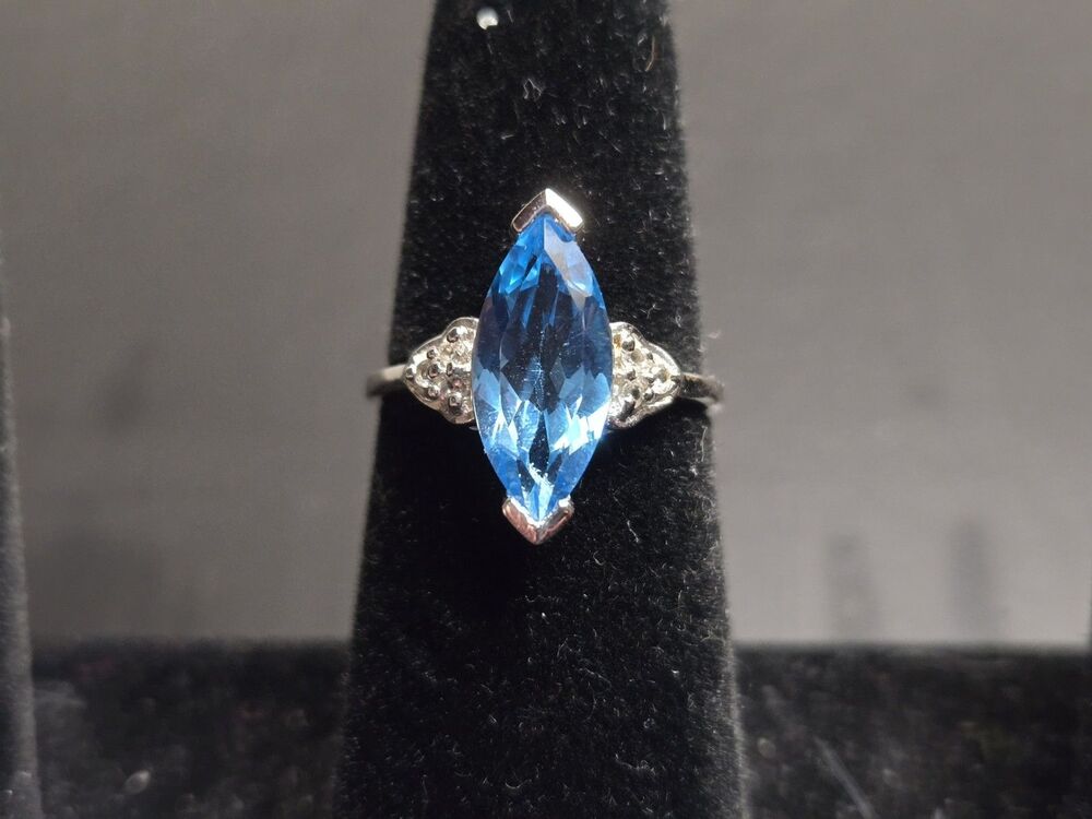 3.77 CTW Marquise Blue Topaz Sterling Silver Ring | Art Deco Style, Size 7